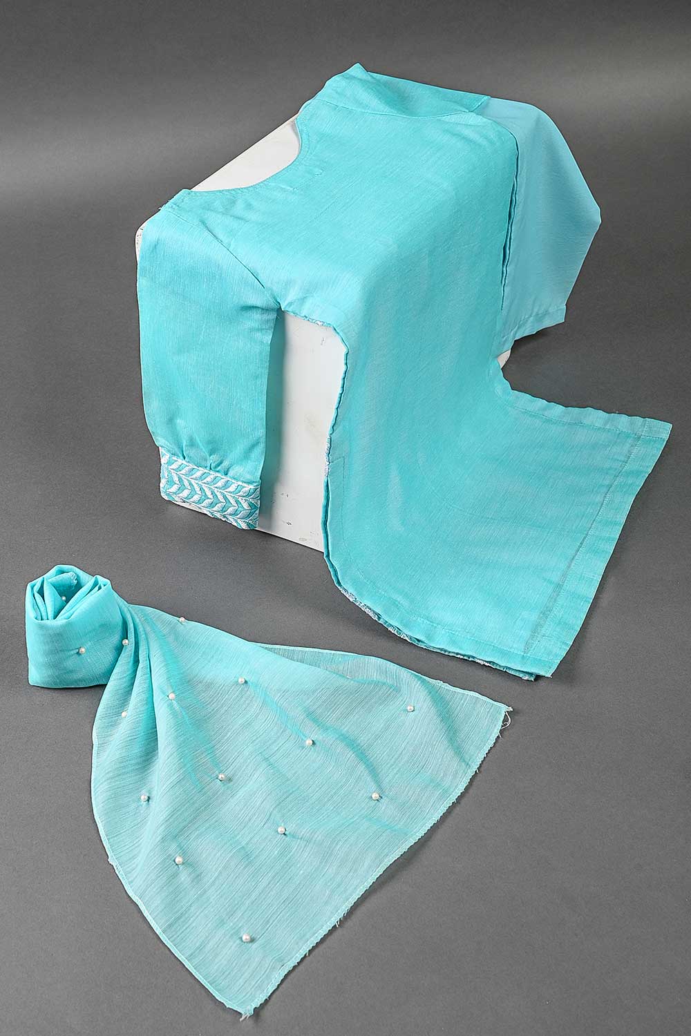 TKF-25-SkyBlue - Kids 3Pc Paper Cotton Dress With Malai Trouser