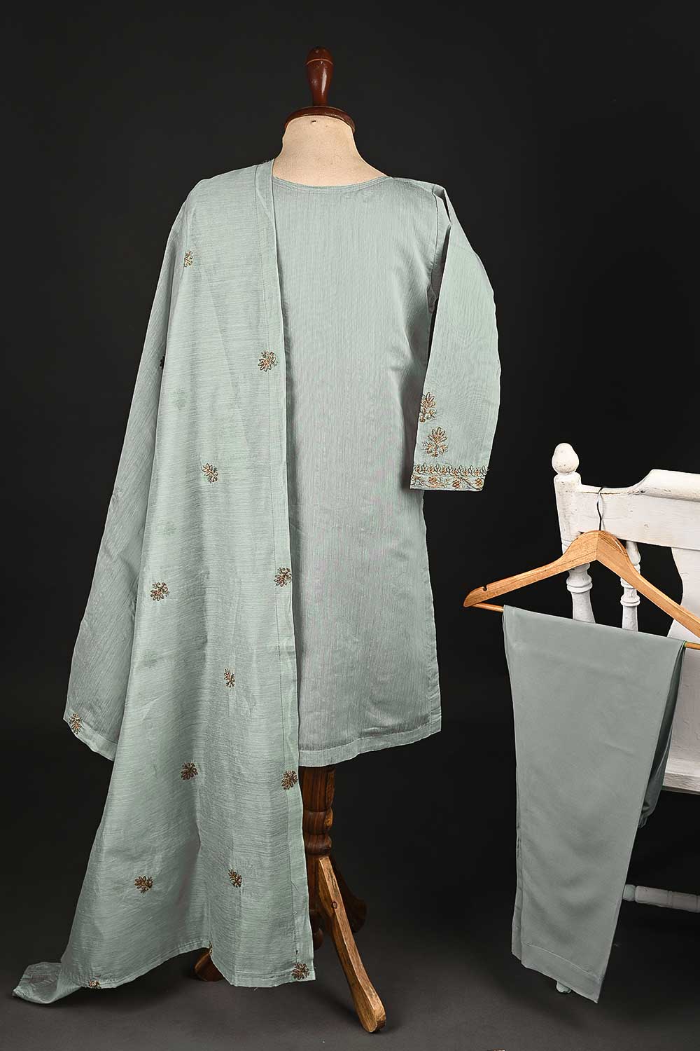 RTW-106-Grey - 3Pc Stitched Paper Cotton Embroidered Dress