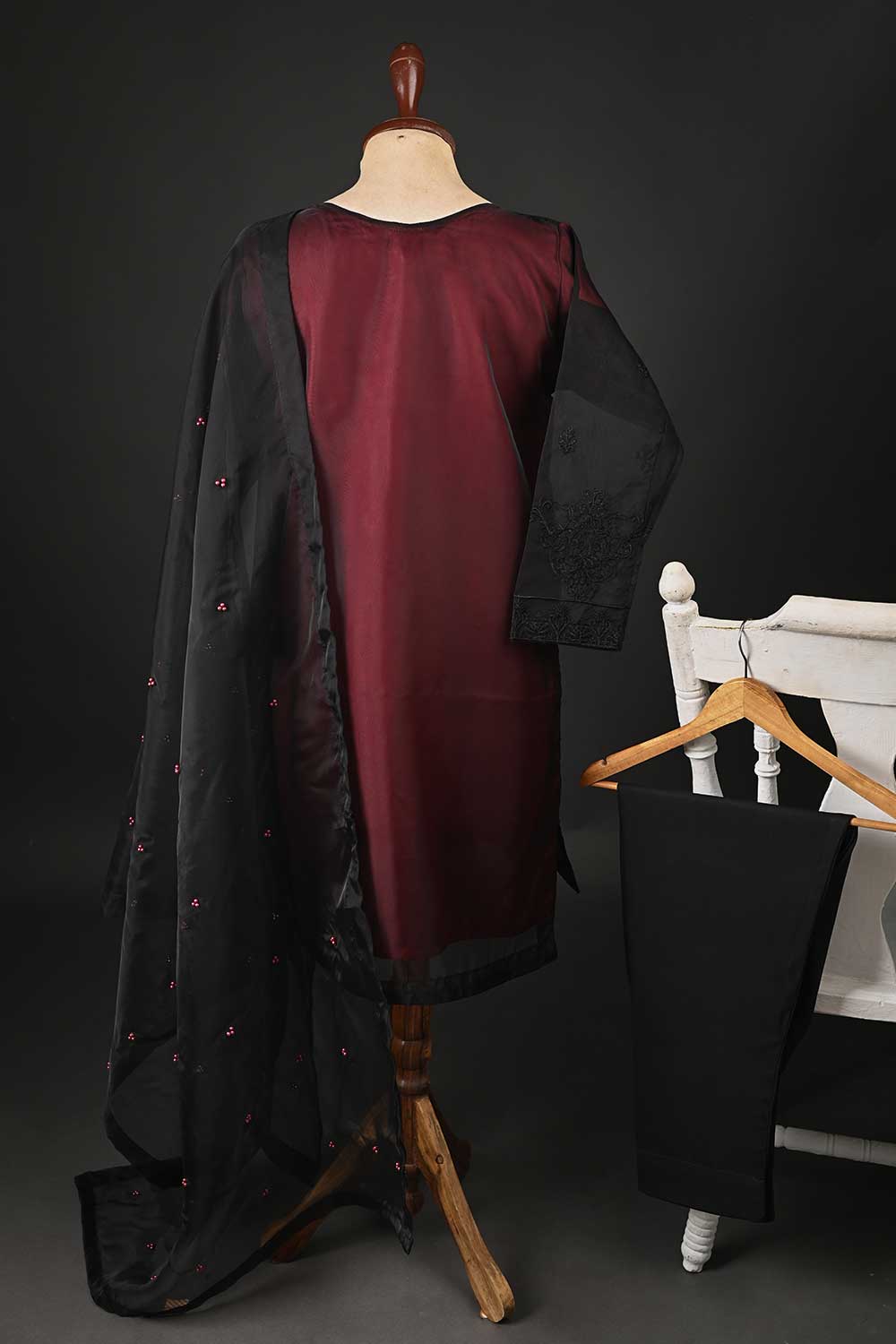 RTW-85-Black - 3Pc Stitched Embroidered Organza Dress