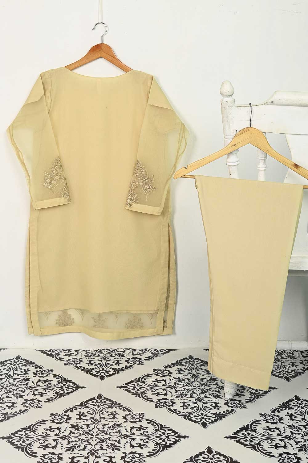 STP-080D-Skin - 2Pc Organza Embroidered With Malai Trouser