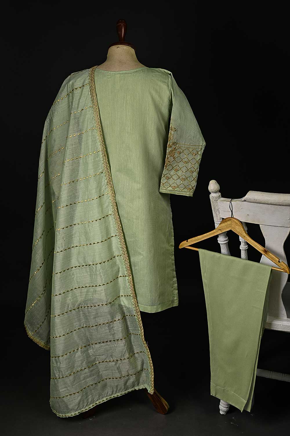 RTW-101-Pista - 3Pc Stitched Paper Cotton Embroidered Dress