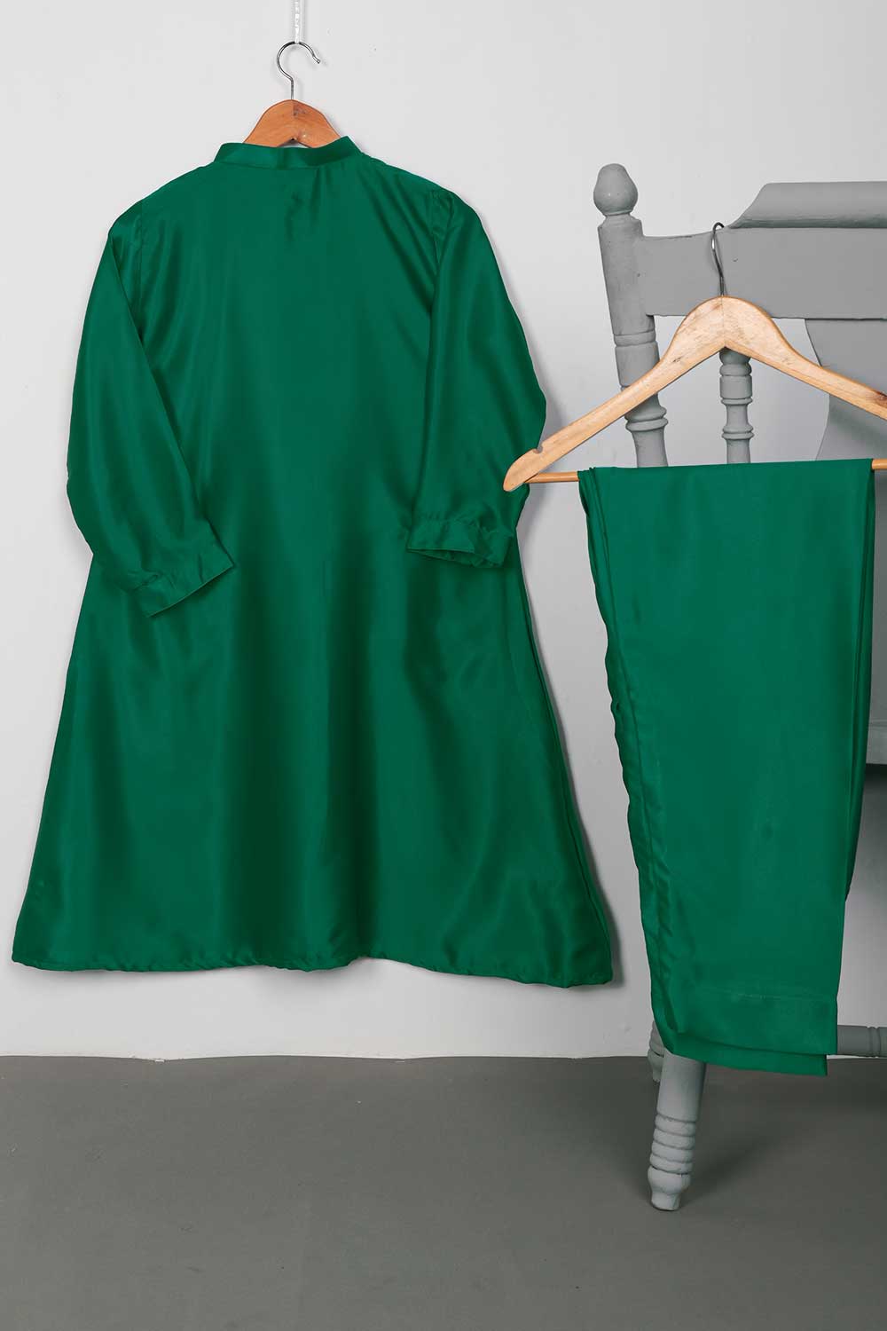 STP-075A-Green - 2Pc Silk Frock With Silk Trouser