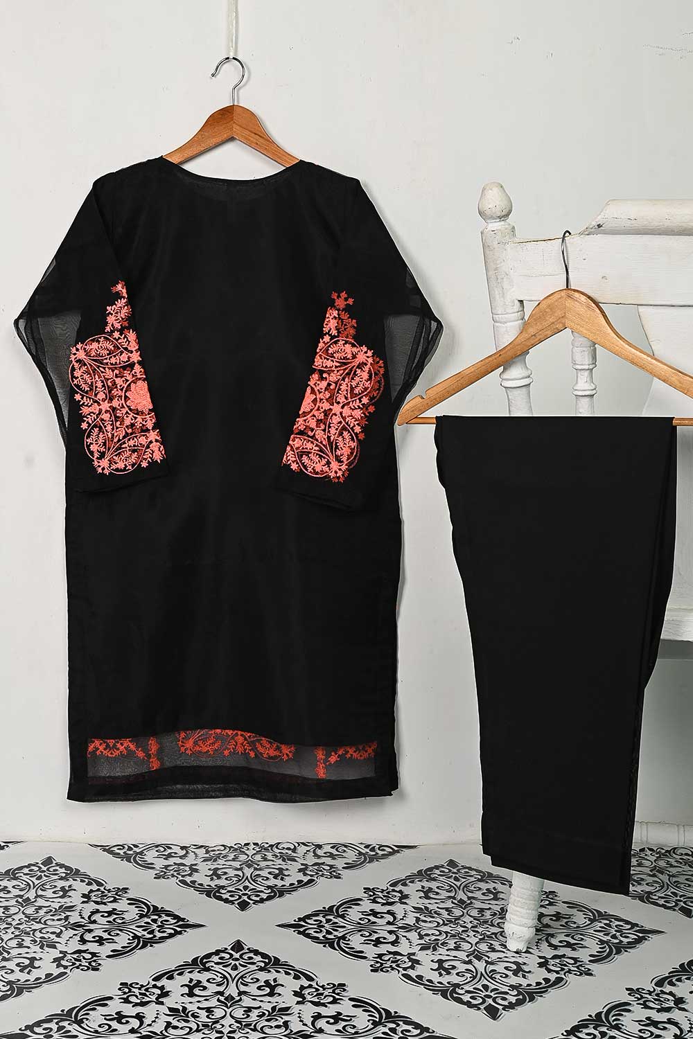 STP-111B-Black - 2Pc Organza With Malai Trouser