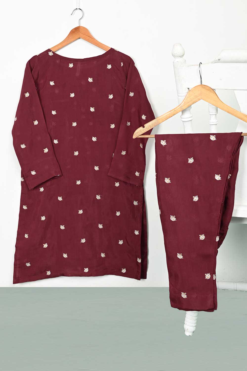 STP-105B-Maroon - 2PC COTTON SLUB STITCHED