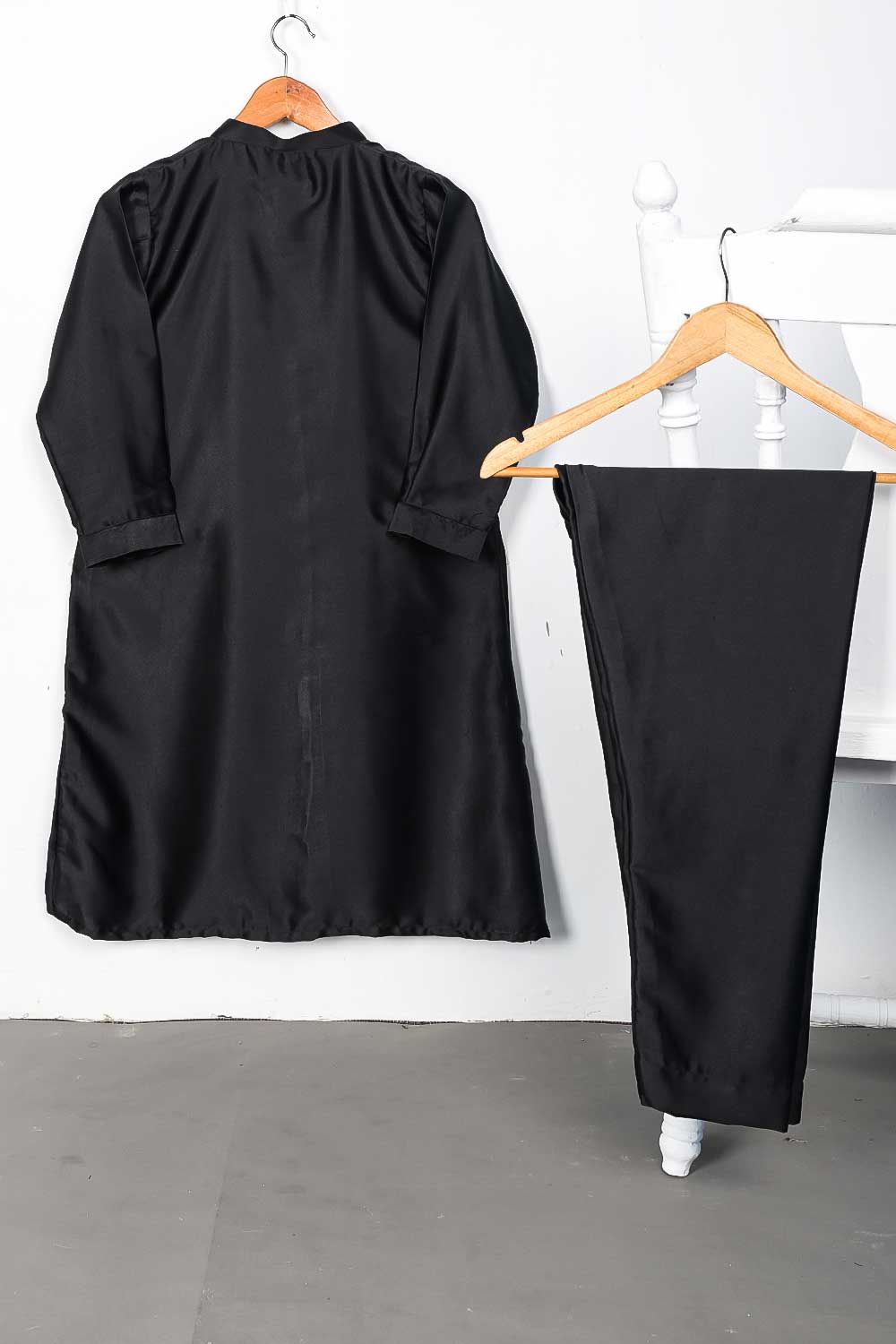 STP-075B-Black - 2Pc Silk Frock With Silk Trouser