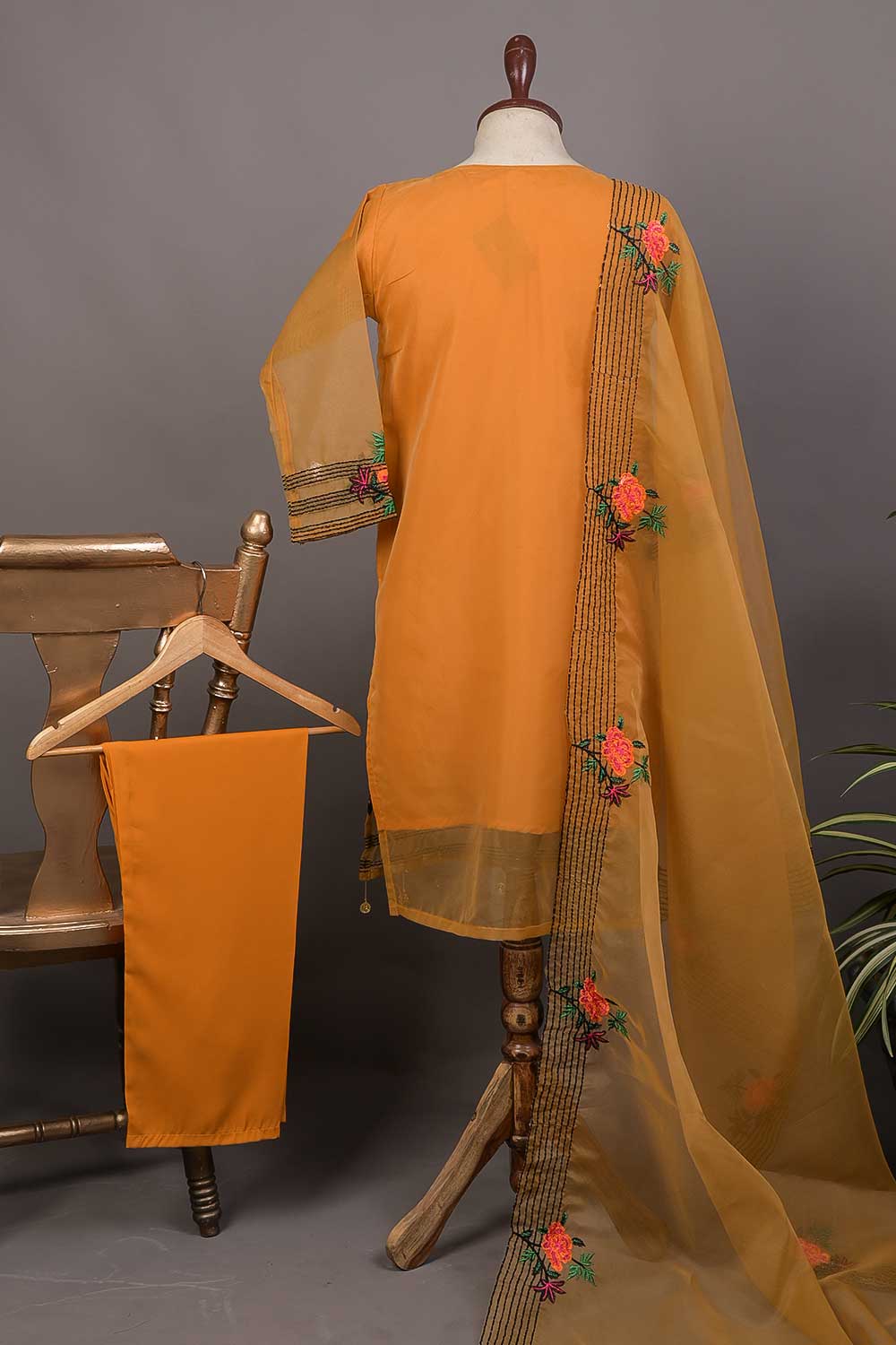 RTW-30B-Rust - 3Pc Stitched Embroidered Organza