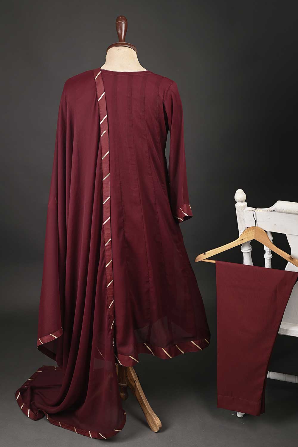 RTW-74-Maroon - 3Pc Stitched Chiffon Frock