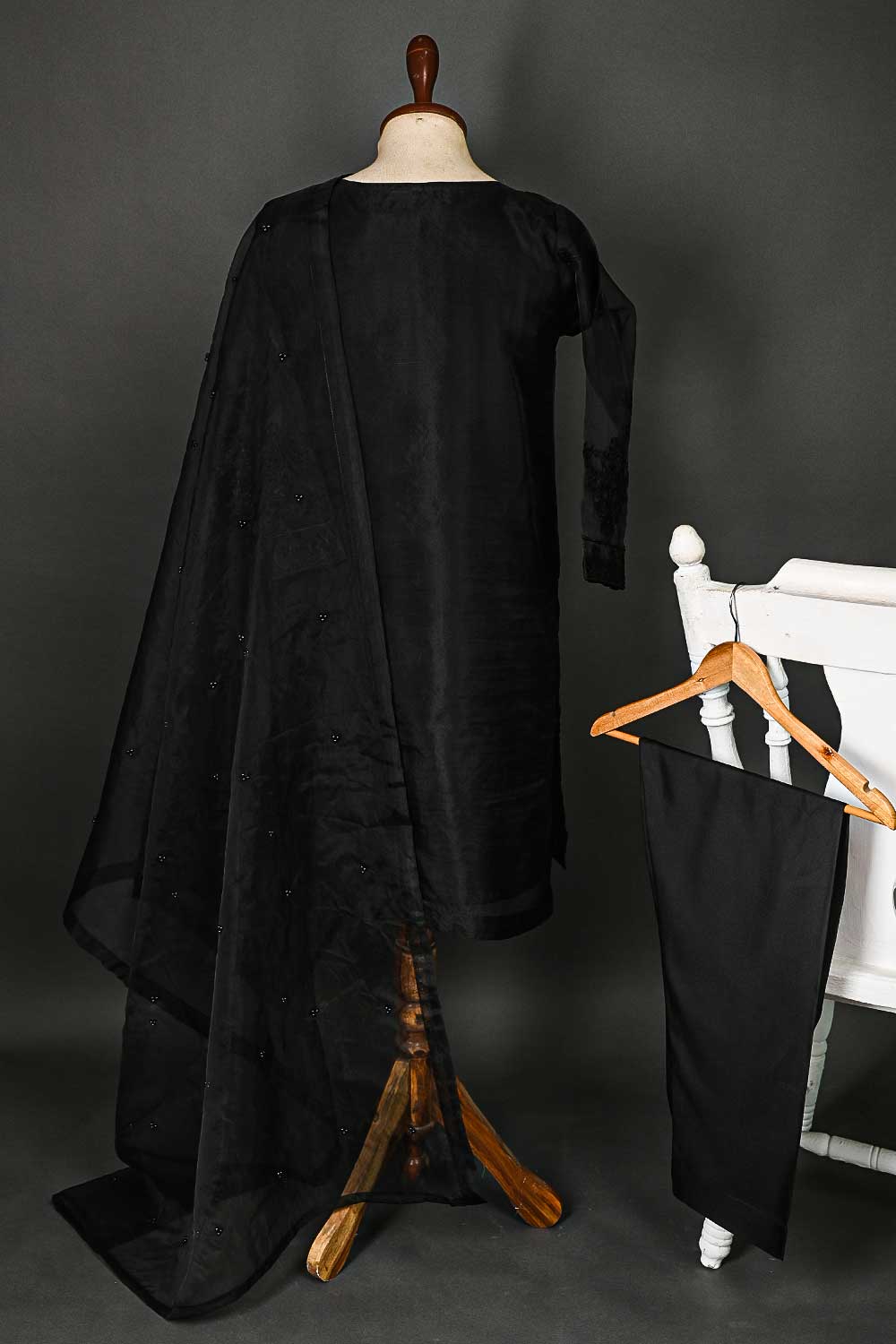 RTW-59-Black - 3Pc Stitched Embroidered Organza Dress