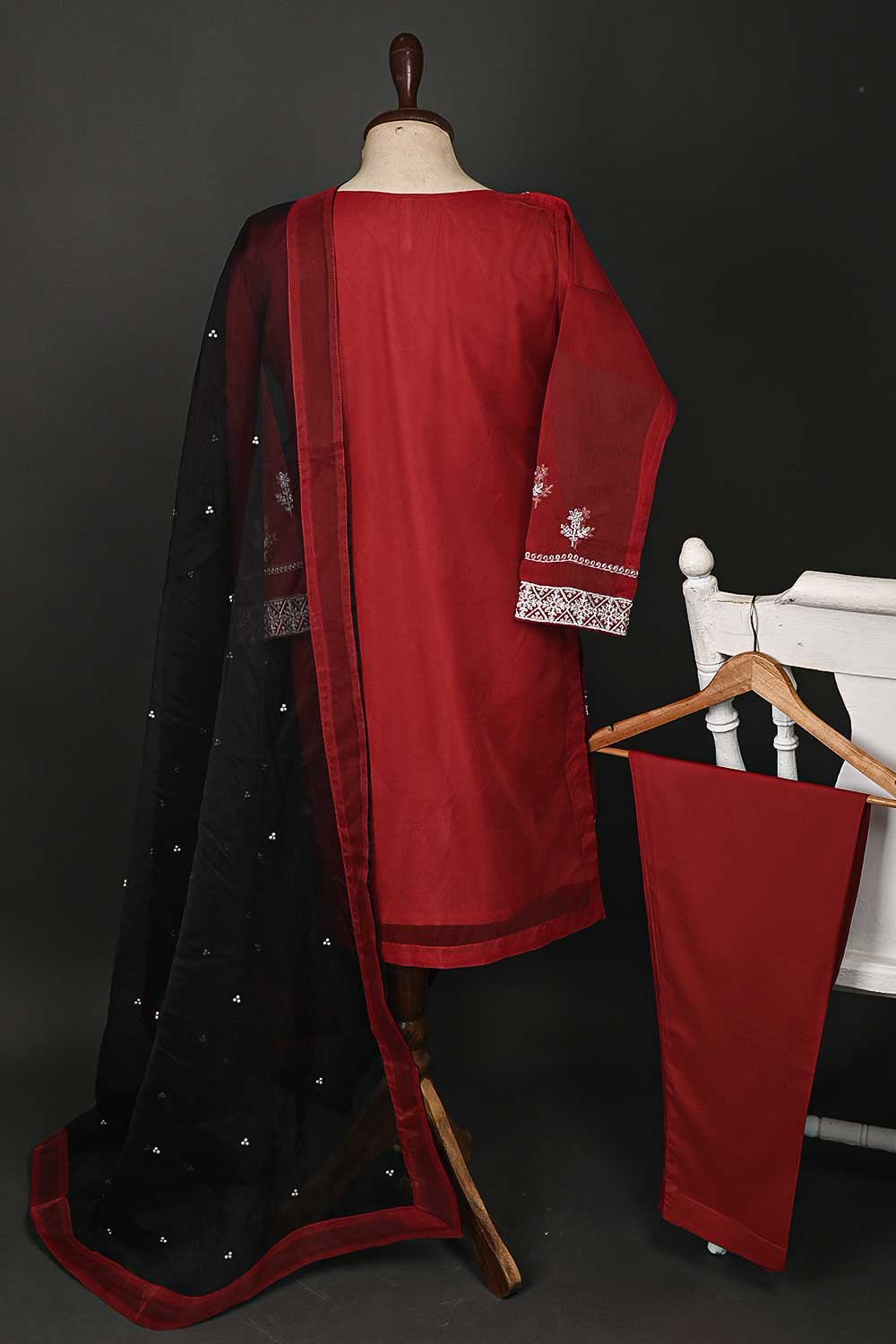 RTW-62-Red - 3Pc Stitched Embroidered Organza Dress