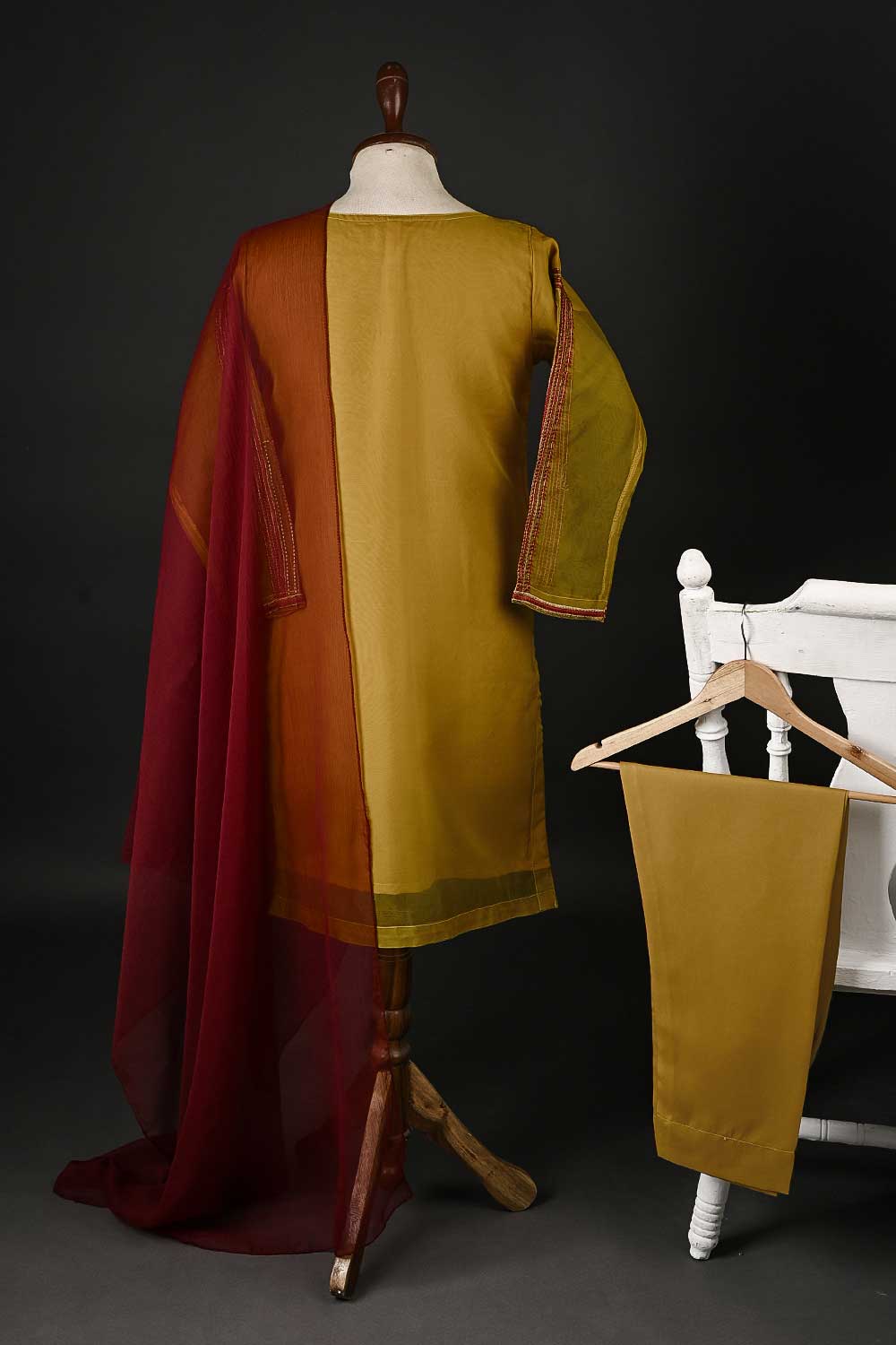 RTW-100-Mustard - 3Pc Stitched Embroidered Organza Dress