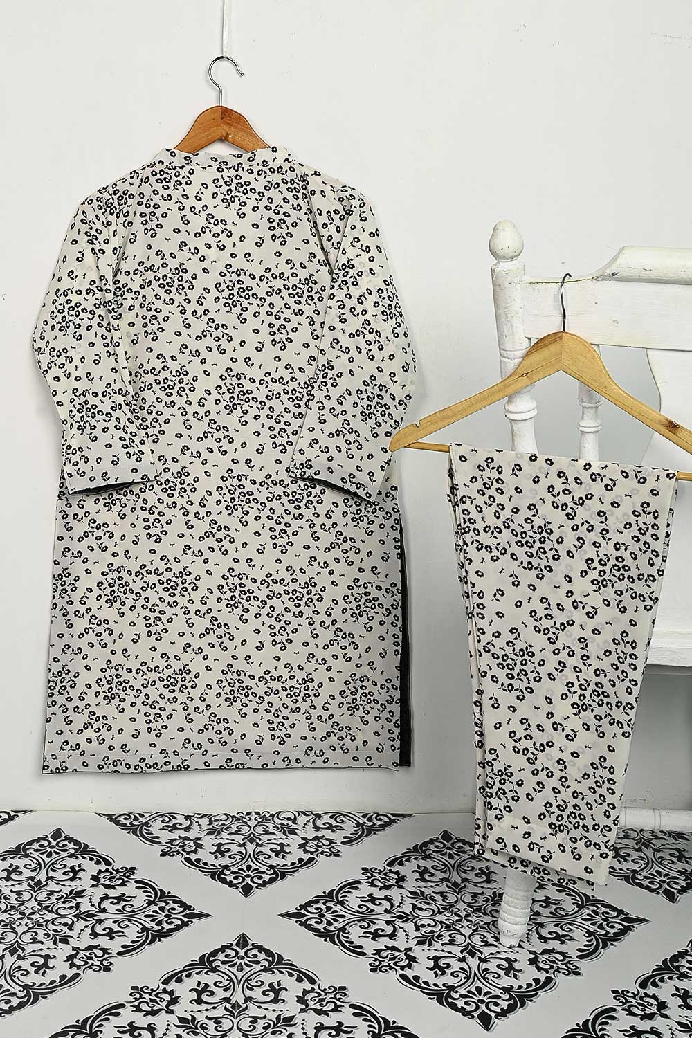 STP-127A-Cream - 2PC GEORGETTE CREPE DIGITAL PRINTED STITCHED