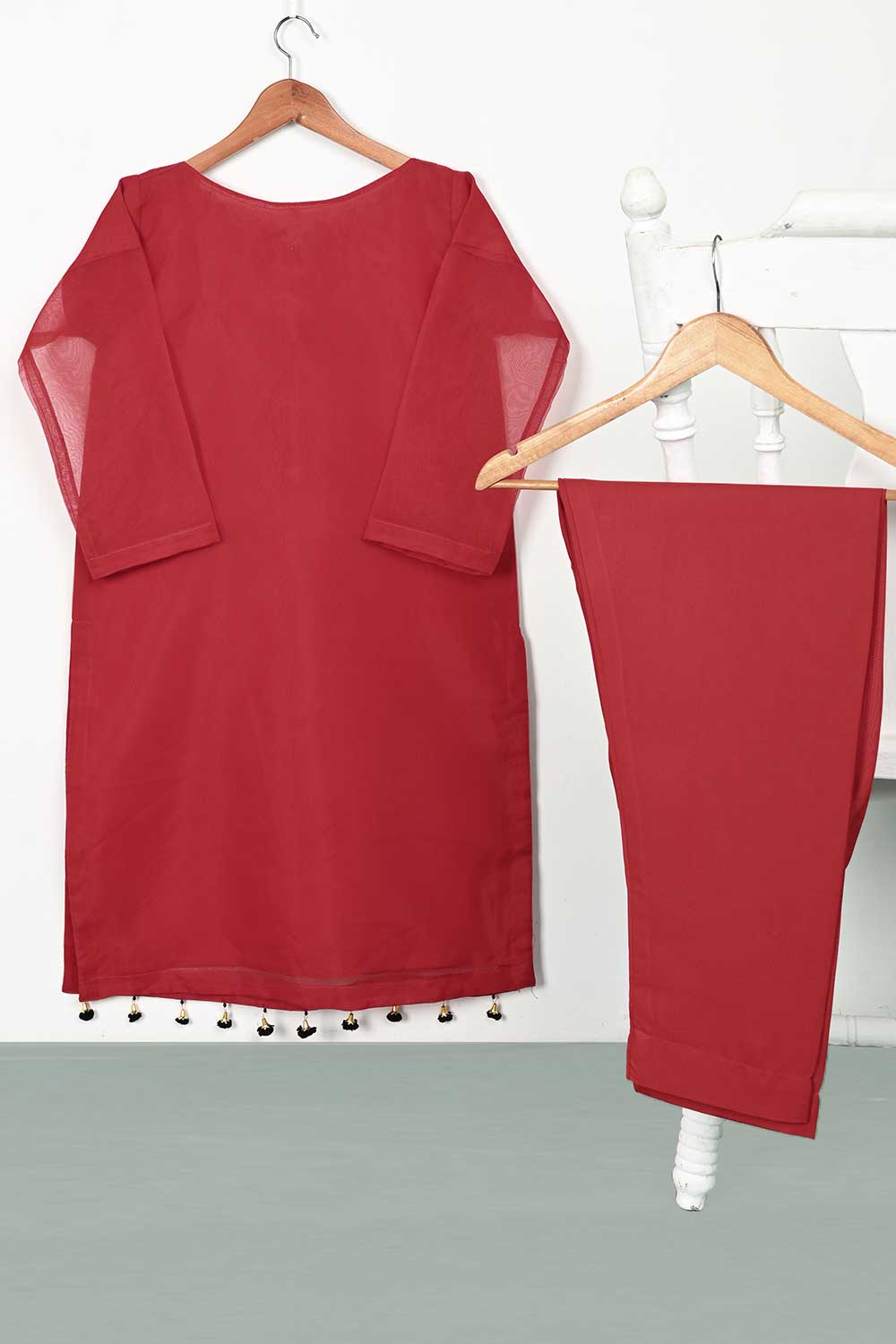 STP-101A-Red - 2Pc Organza With Malai Trouser