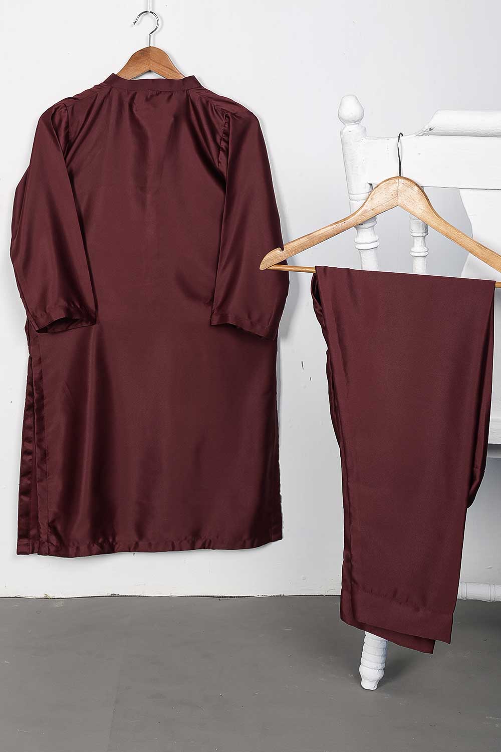 STP-076B-Maroon - 2Pc Silk Shirt With Silk Trouser