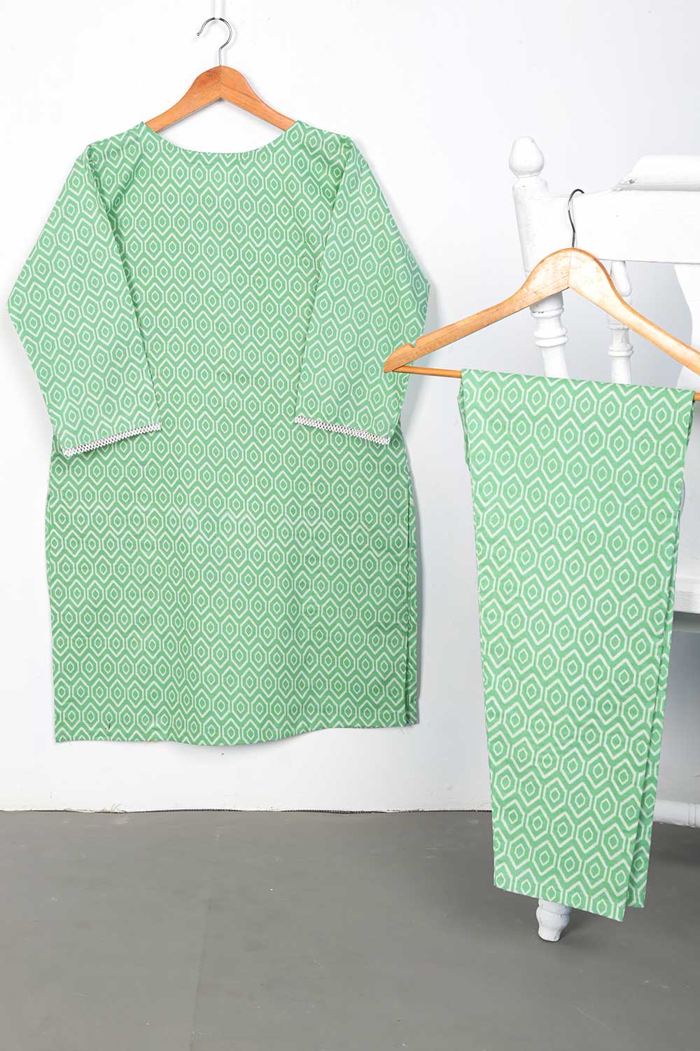 STP-090A-Green - 2PC COTTON PRINTED STITCHED