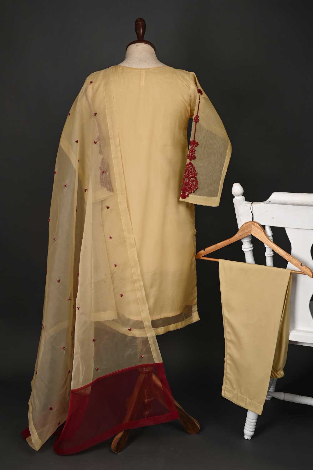 RTW-43-Skin - 3Pc Stitched Embroidered Organza Dress