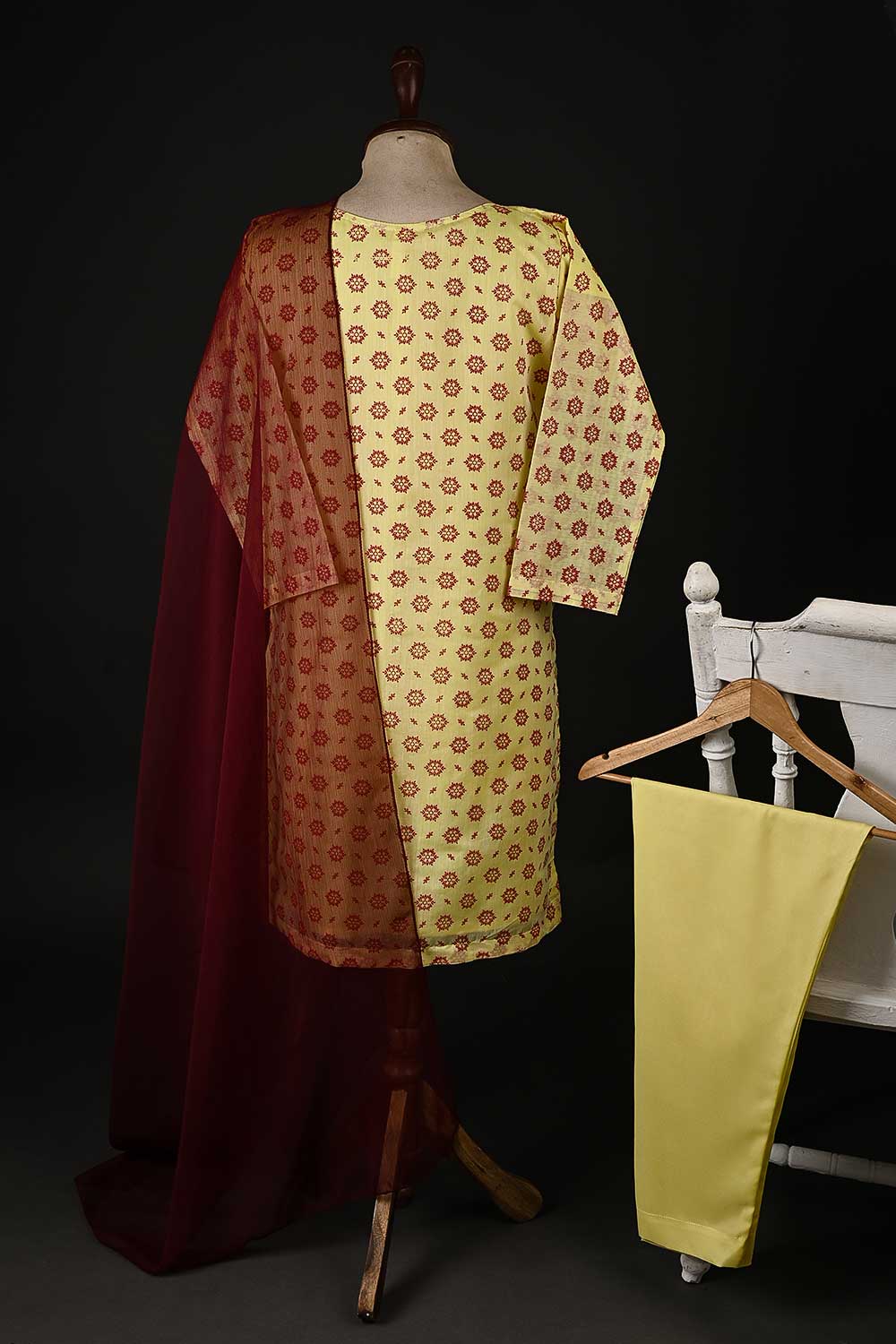 RTW-99-Yellow - 3Pc Stitched Paper Cotton Printed Dress