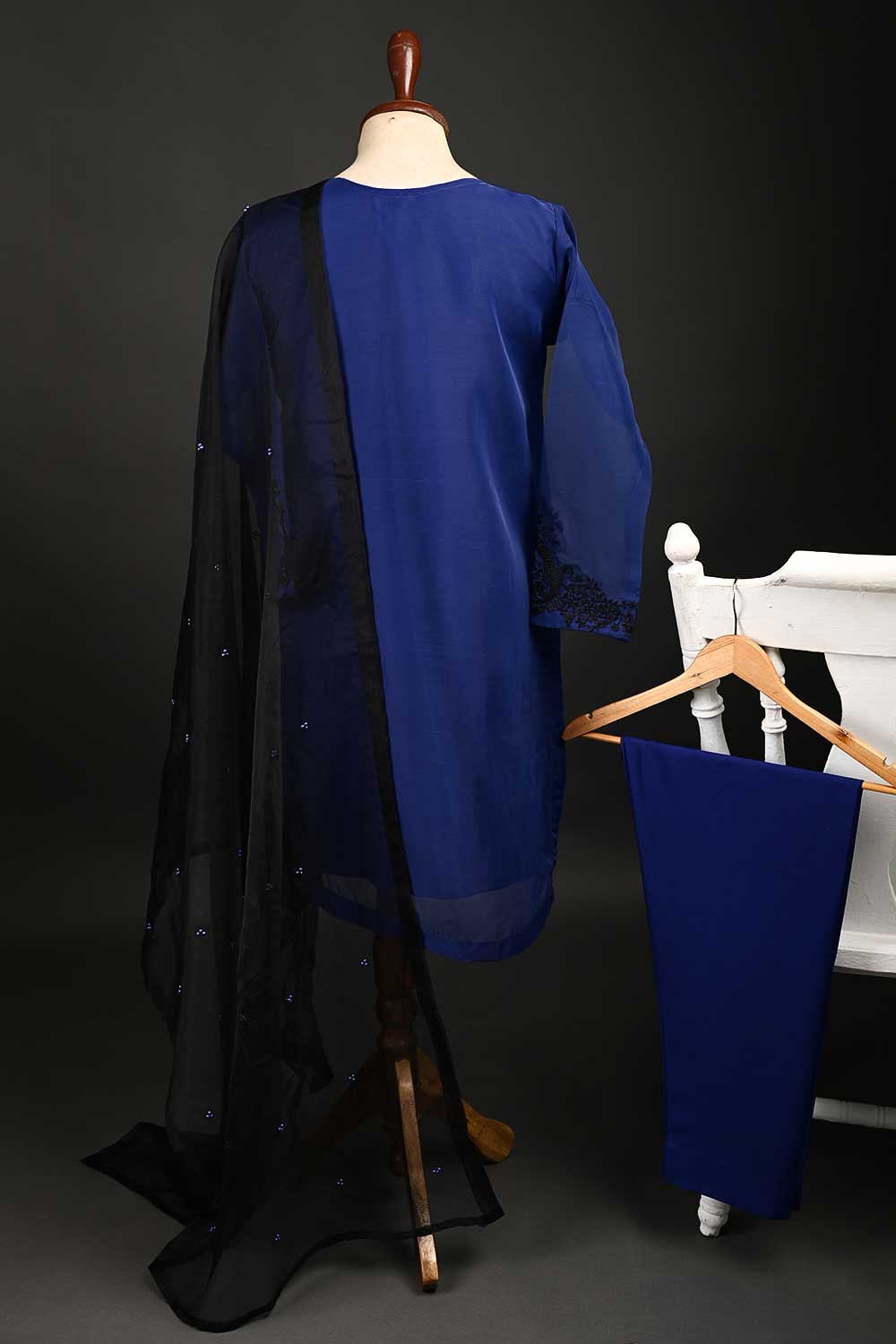 RTW-63-Blue - 3Pc Stitched Embroidered Organza Dress