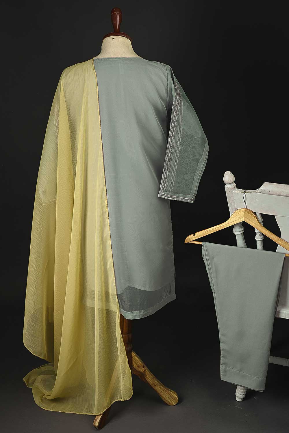 RTW-104-Grey - 3Pc Stitched Embroidered Organza Dress