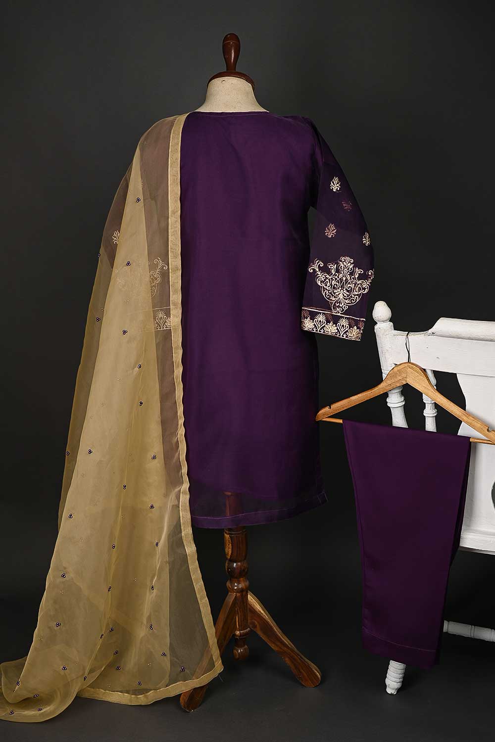 RTW-44-Purple - 3Pc Stitched Embroidered Organza Dress