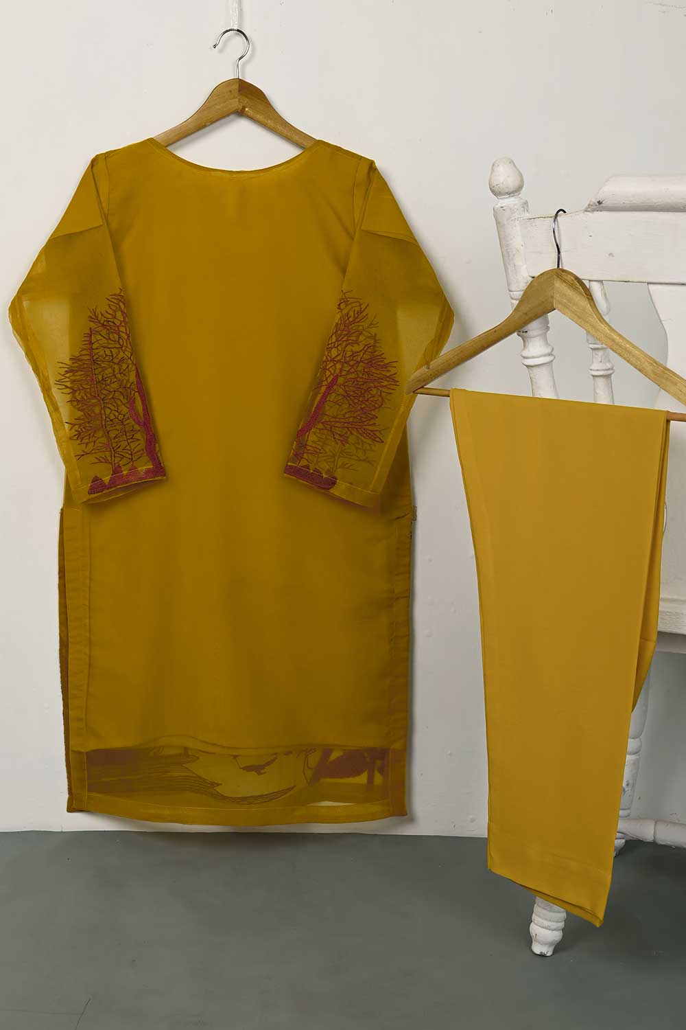 STP-112A-Mustard - 2Pc Organza With Malai Trouser