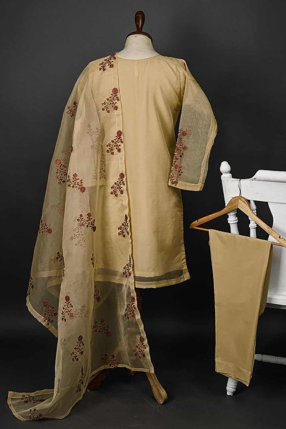 RTW-51-Skin - 3Pc Stitched Embroidered Organza Dress