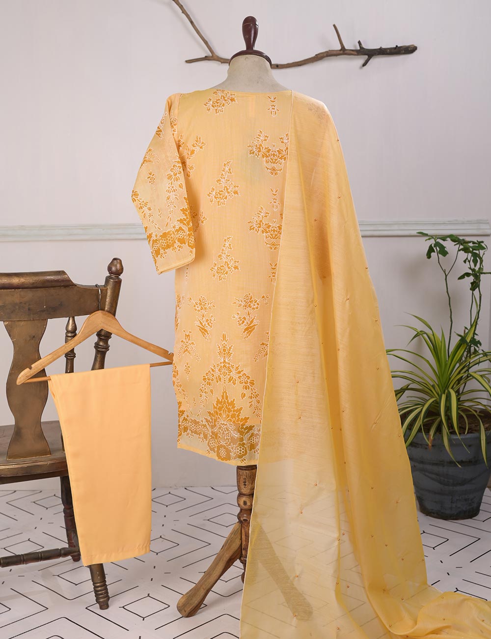 RTW-27-Yellow - 3Pc Stitched Printed Organza