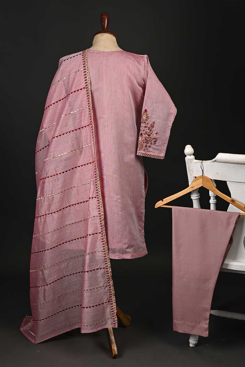 RTW-72-Pink - 3Pc Stitched Embroidered Paper Cotton Dress