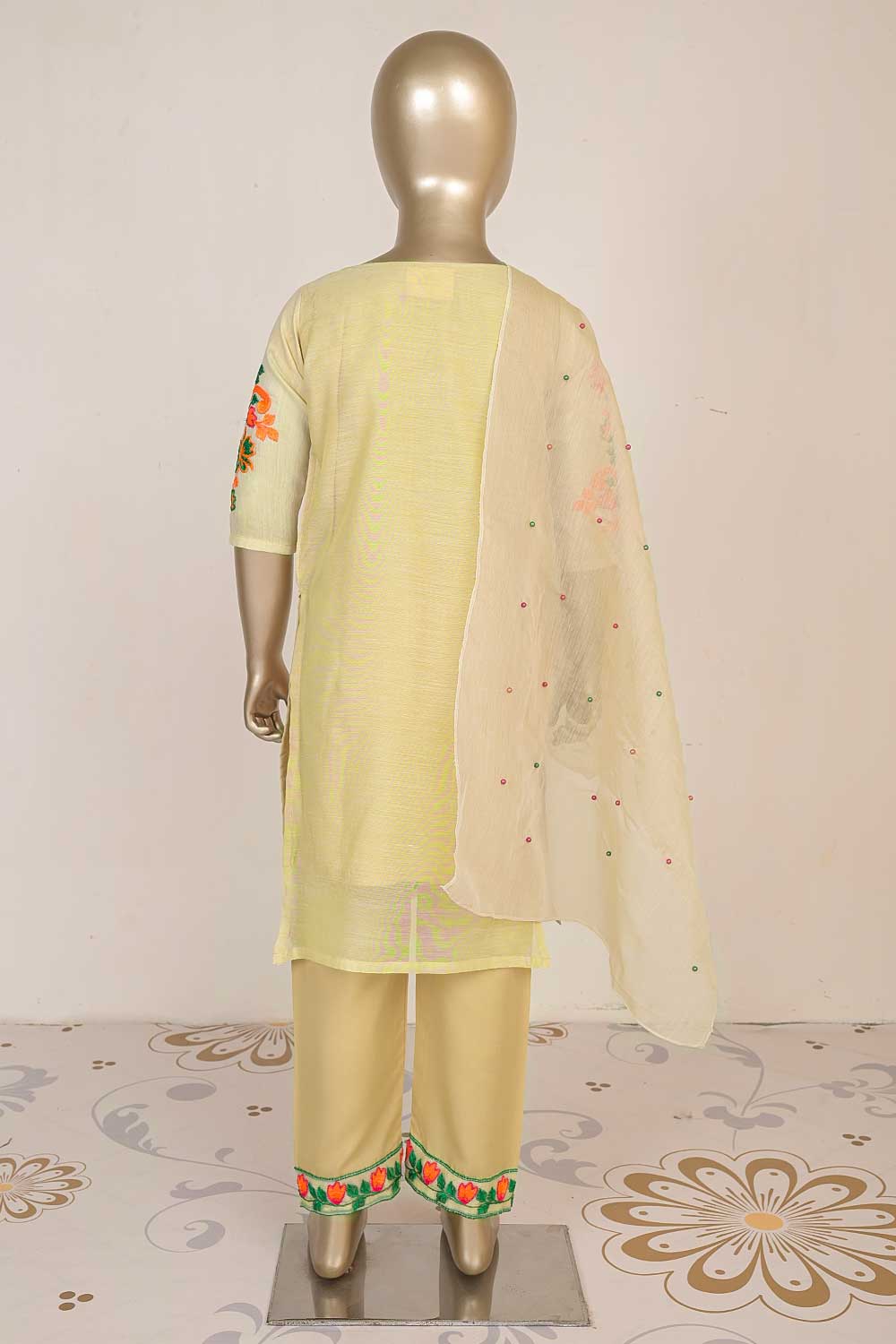 TKF-22-SKIN - Kids 3Pc Paper Cotton Dress With Malai Trouser