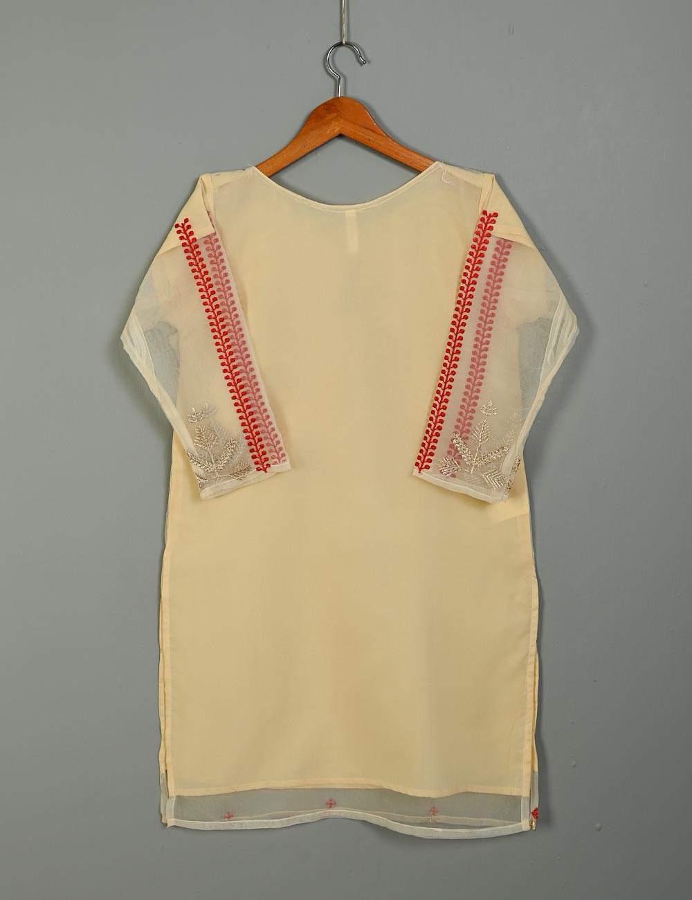 TS-118A-Skin - Organza Embroidered Stitched Kurti
