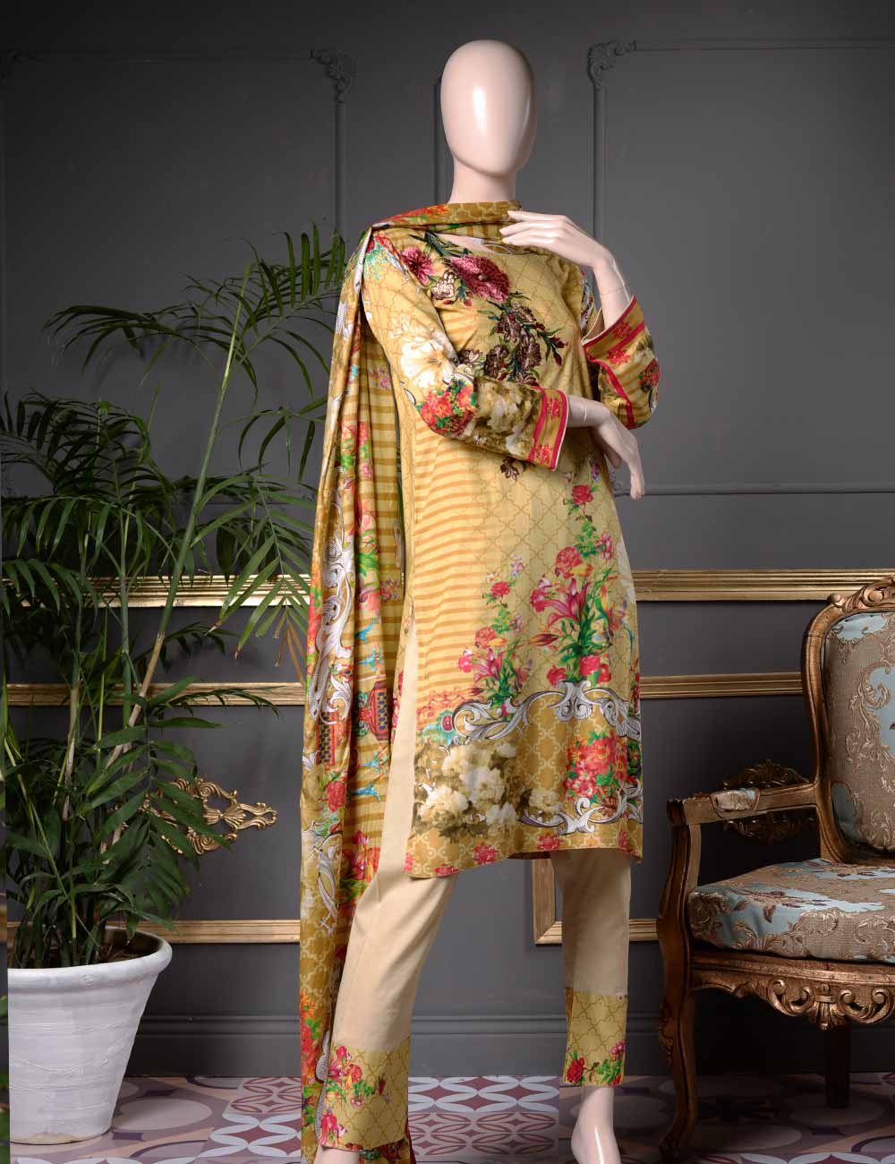 Un-stitched Embroidered Lawn (SE-4B) Whimsical Flora