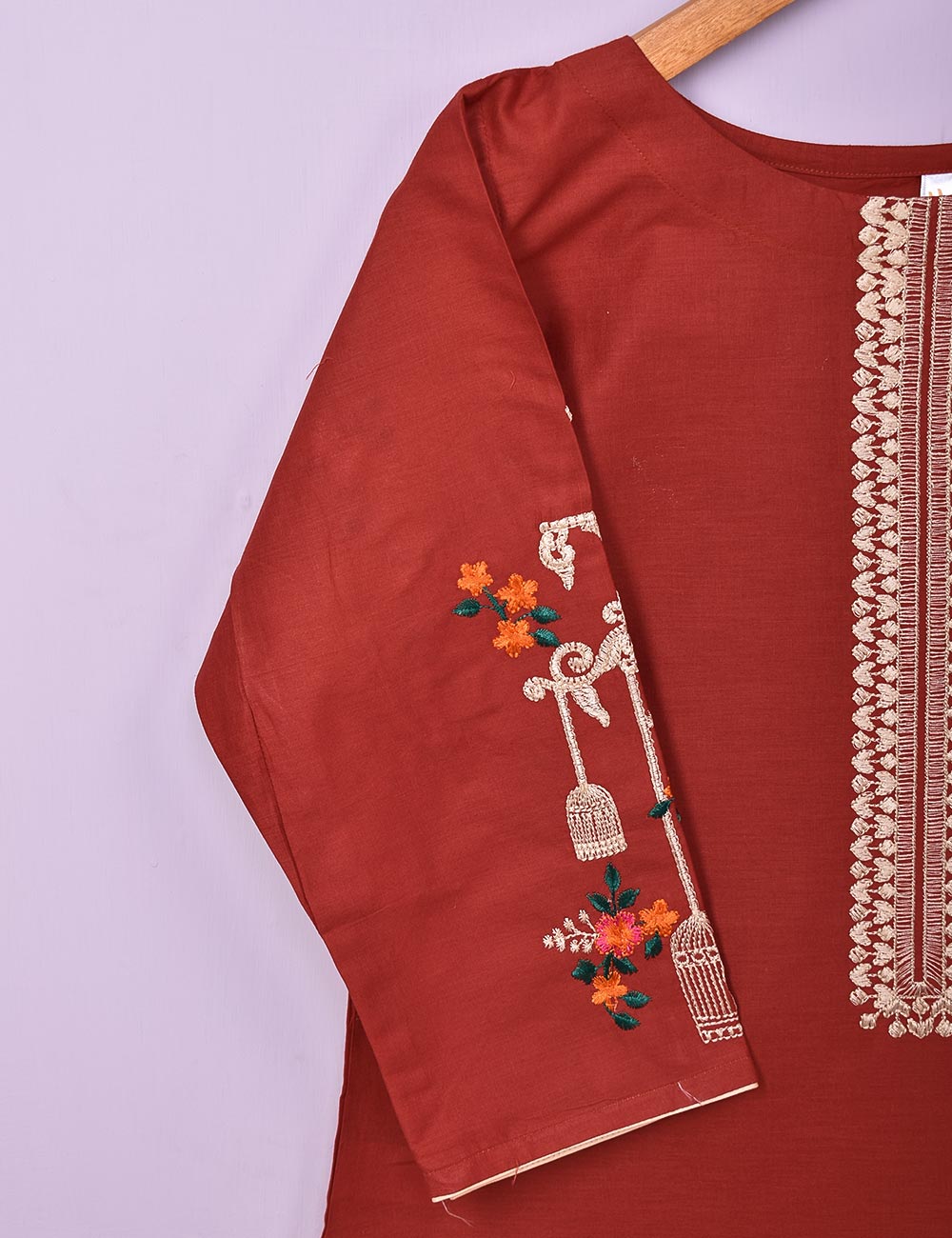 Cotton Embroidered Stitched Kurti - Majestic Cage (TS-021D-Maroon)