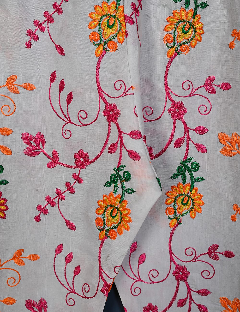 CT-19-White - Splashy Mix - Phulkari Cotton Embroidered Trouser