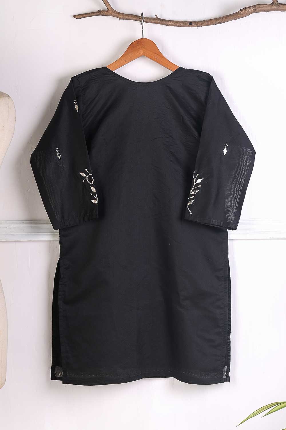 TS-147B-Black - Paper Cotton Embroidered Kurti