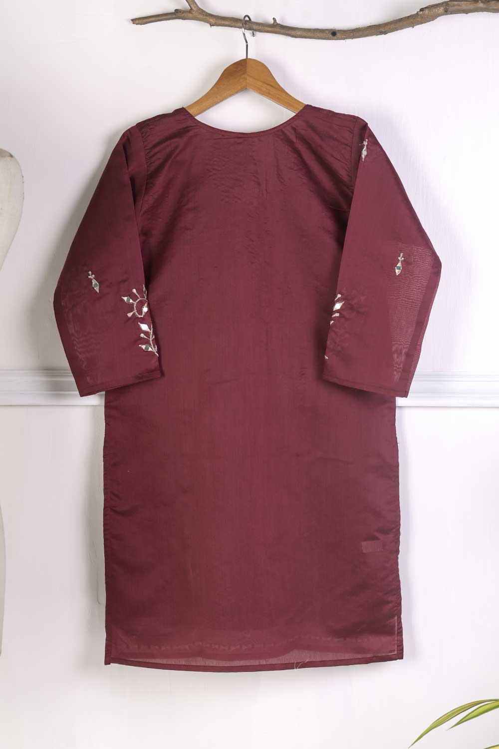 TS-147A-Maroon - Paper Cotton Embroidered Kurti