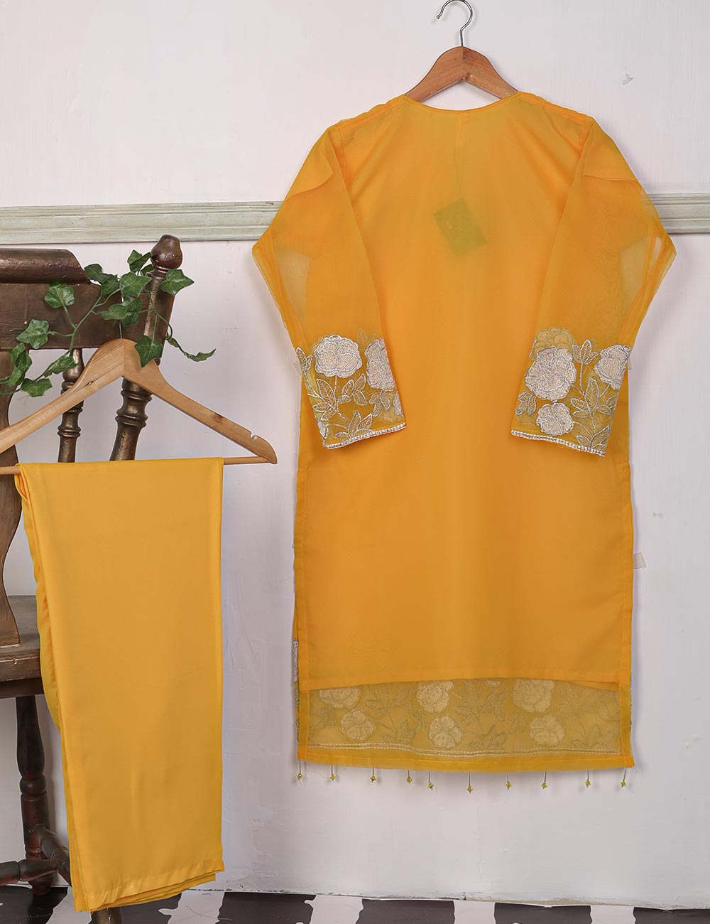 STP-028A-Mustard - 2Pc Organza Stitched