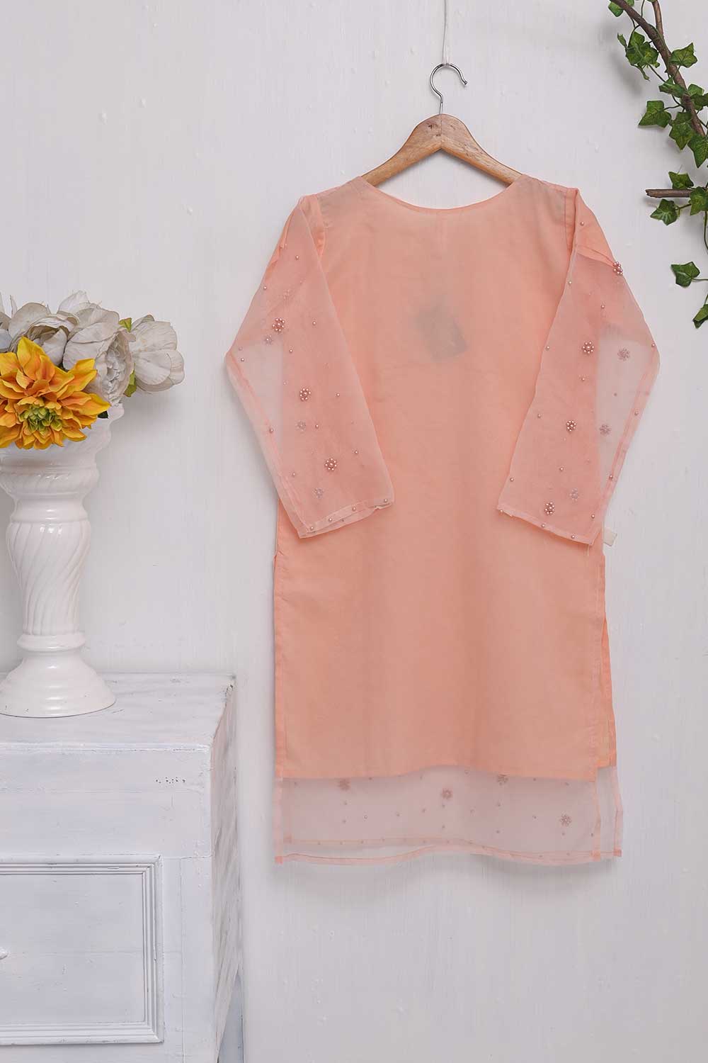 Organza Stitched Kurti - Organza Pearls (T20-042C-Peach)