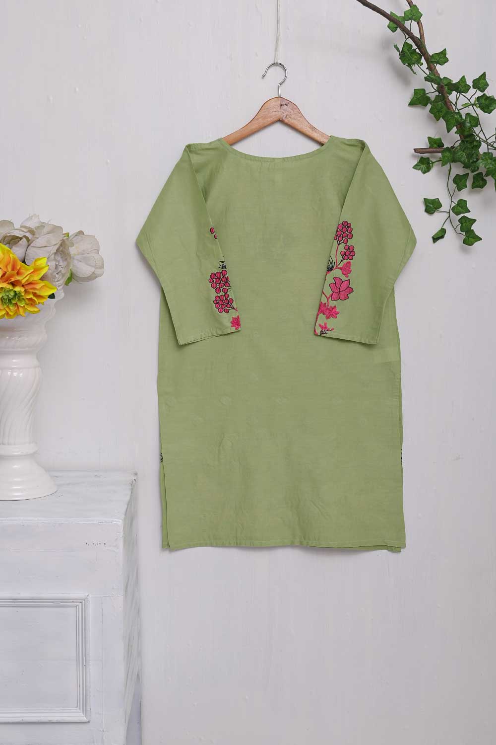 TS-213A-Pista - Cotton Embroidered Stitched Kurti