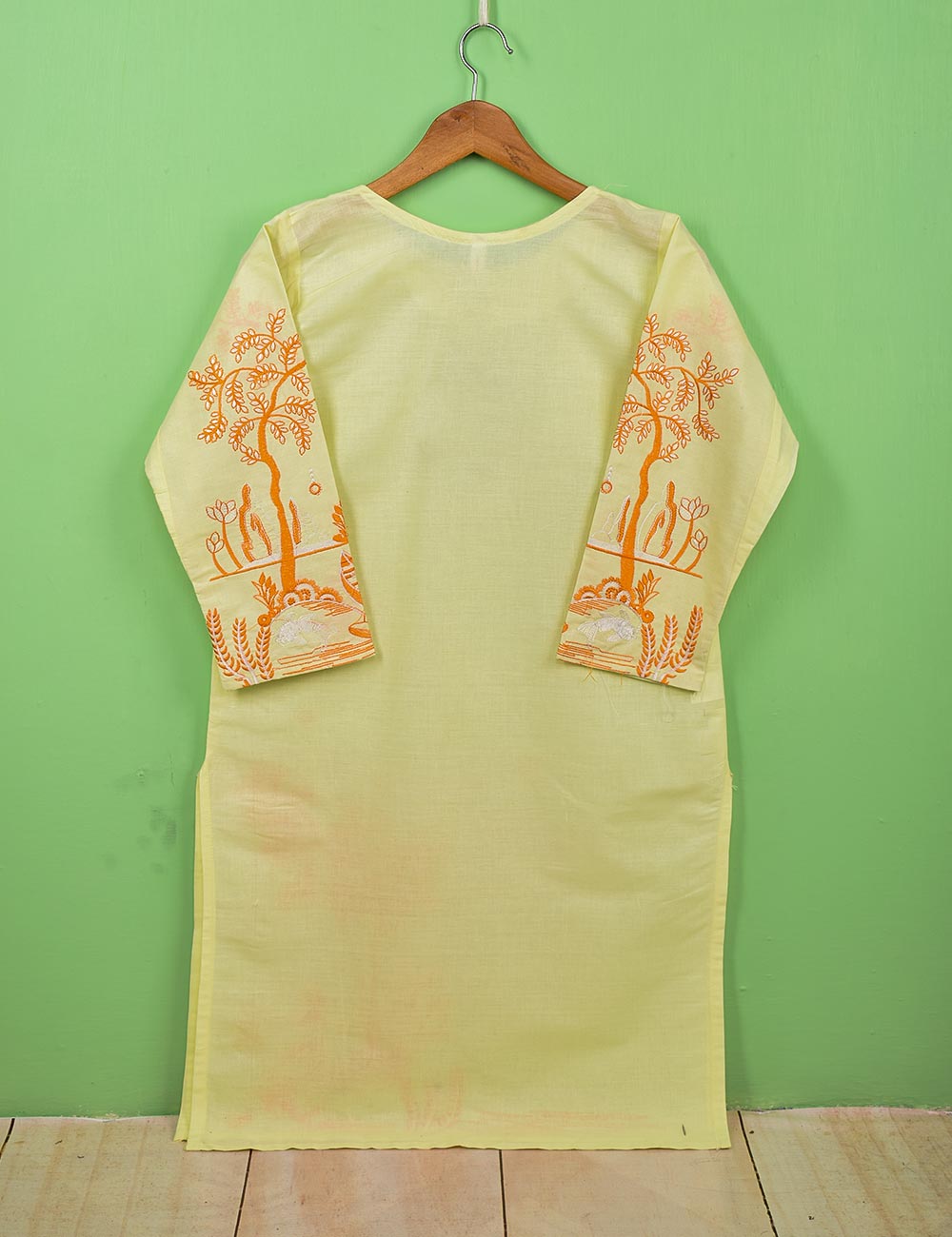 Cotton Embroidered Stitched Kurti - Midnight Lake (T20-060C-Yellow)