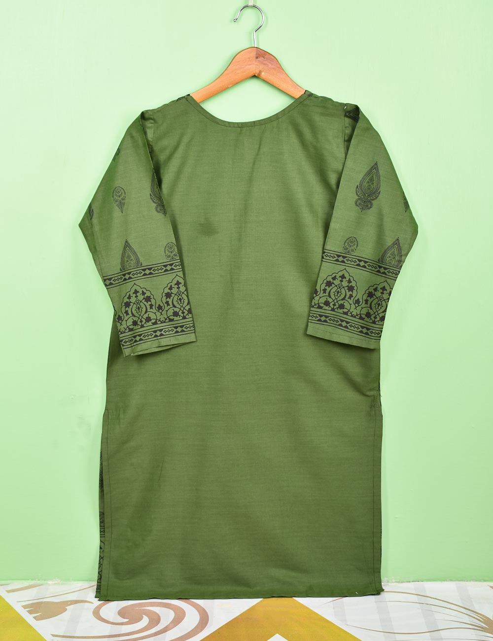 Cotton Printed Stitched Kurti - (TS-077A-Green)