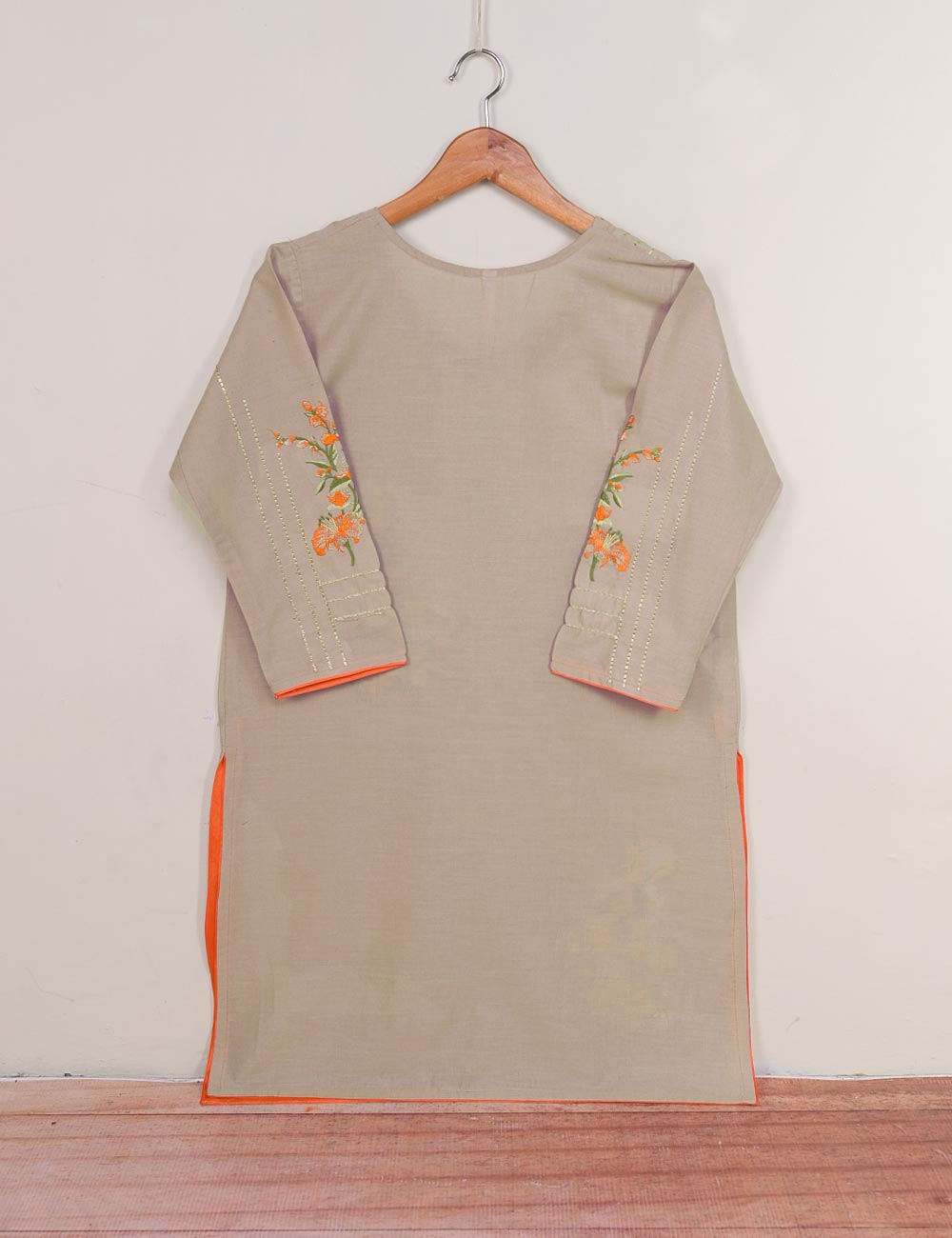 Cotton Embroidered Stitched Kurti - Tropical Hibiscus (T20-017F-Greyish Purple)