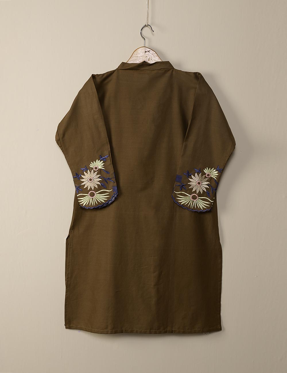TS-061C-Brown - Feathers - Cotton Embroidered Stitched Kurti