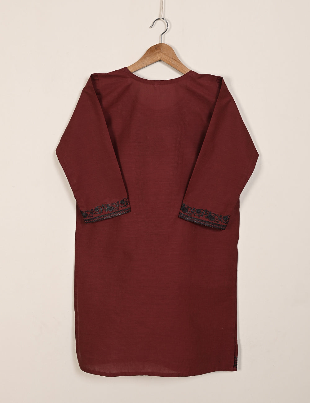 TS-128B-Maroon - Cotton Embroidered Kurti