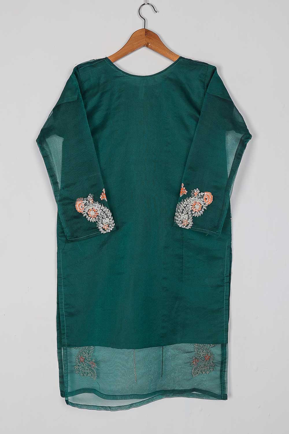 TS-106E-Turquoise - Organza Embroidered Stitched Kurti