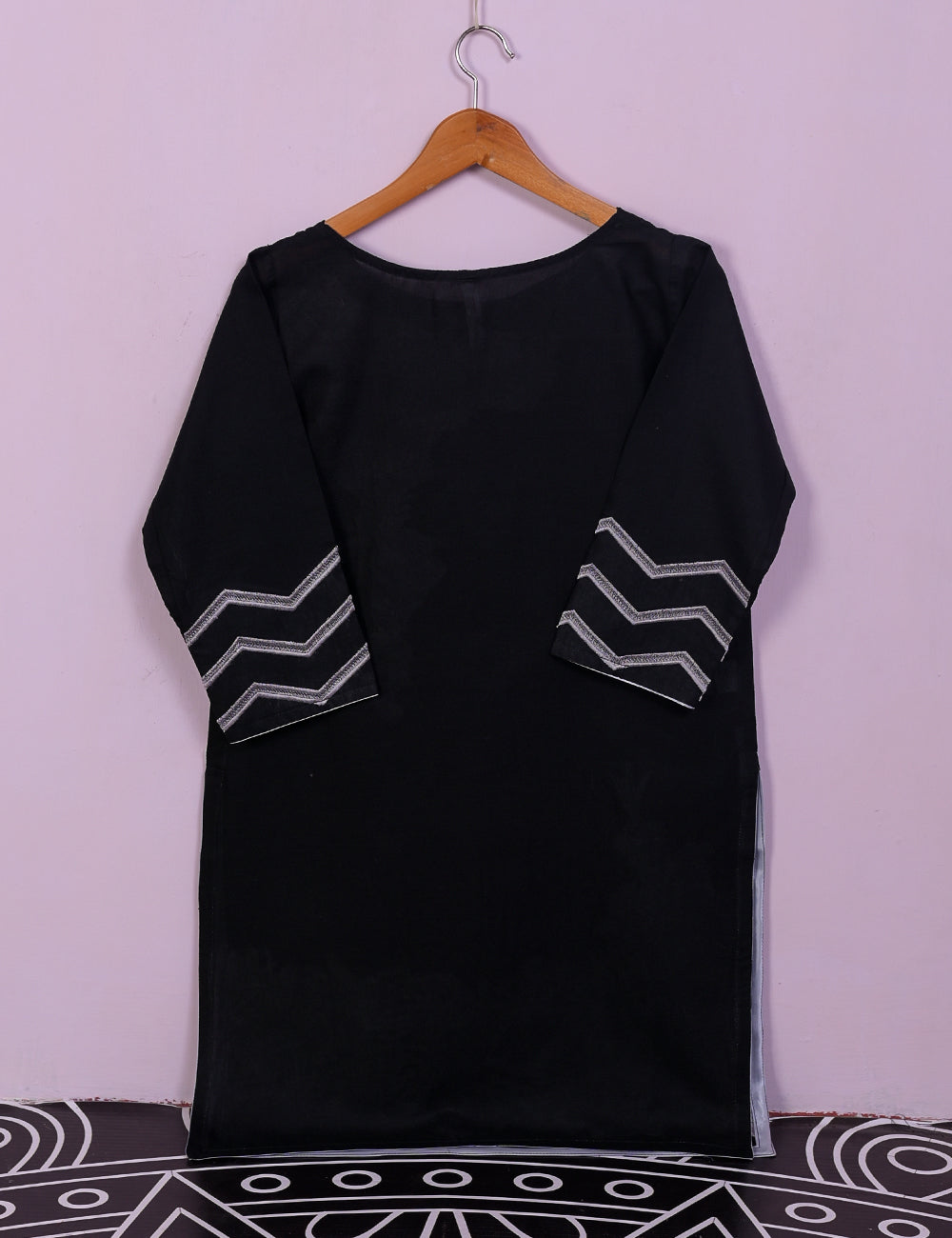 TS-107B-Black - Cotton Embroidered Stitched Kurti