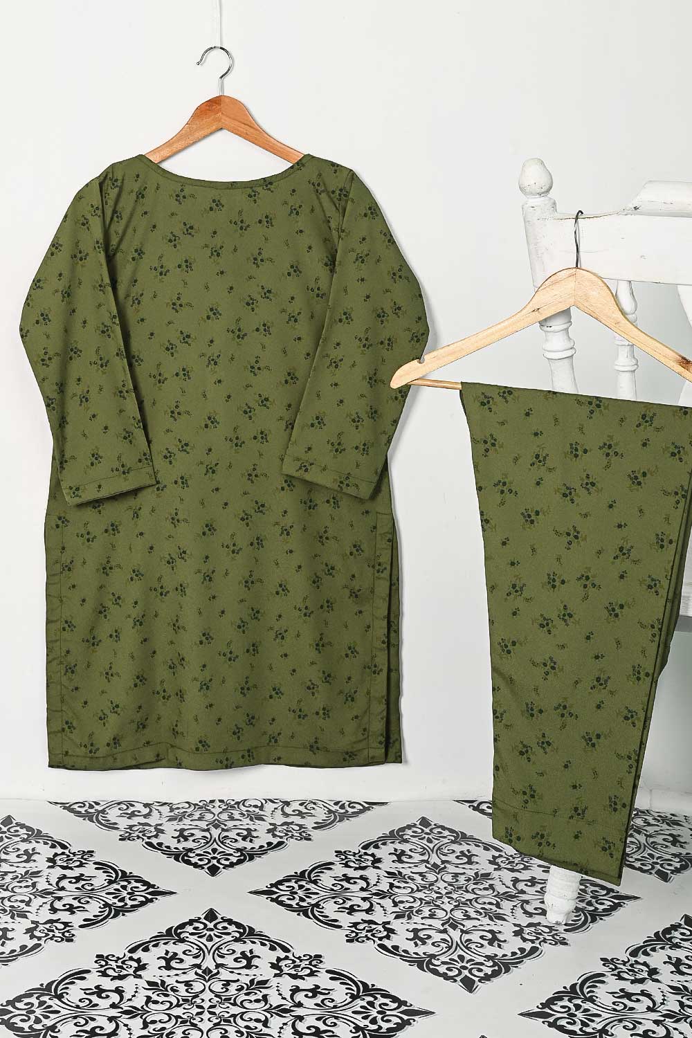 STP-120A-Olive - 2PC GEORGETTE CREPE DIGITAL PRINTED STITCHED