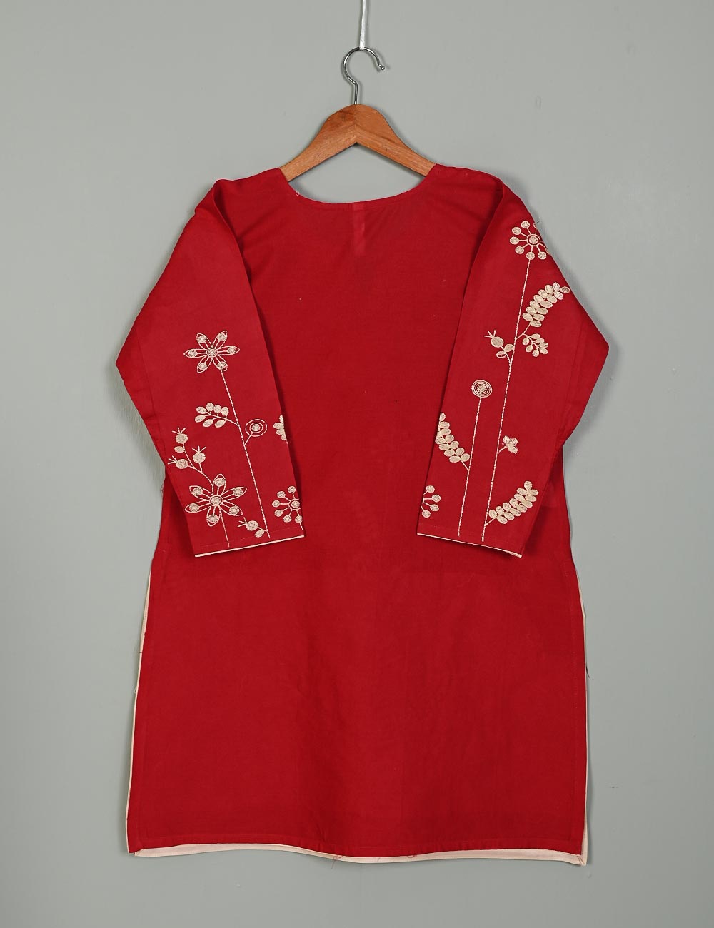 T20-058E-Red - Cotton Embroidered Kurti