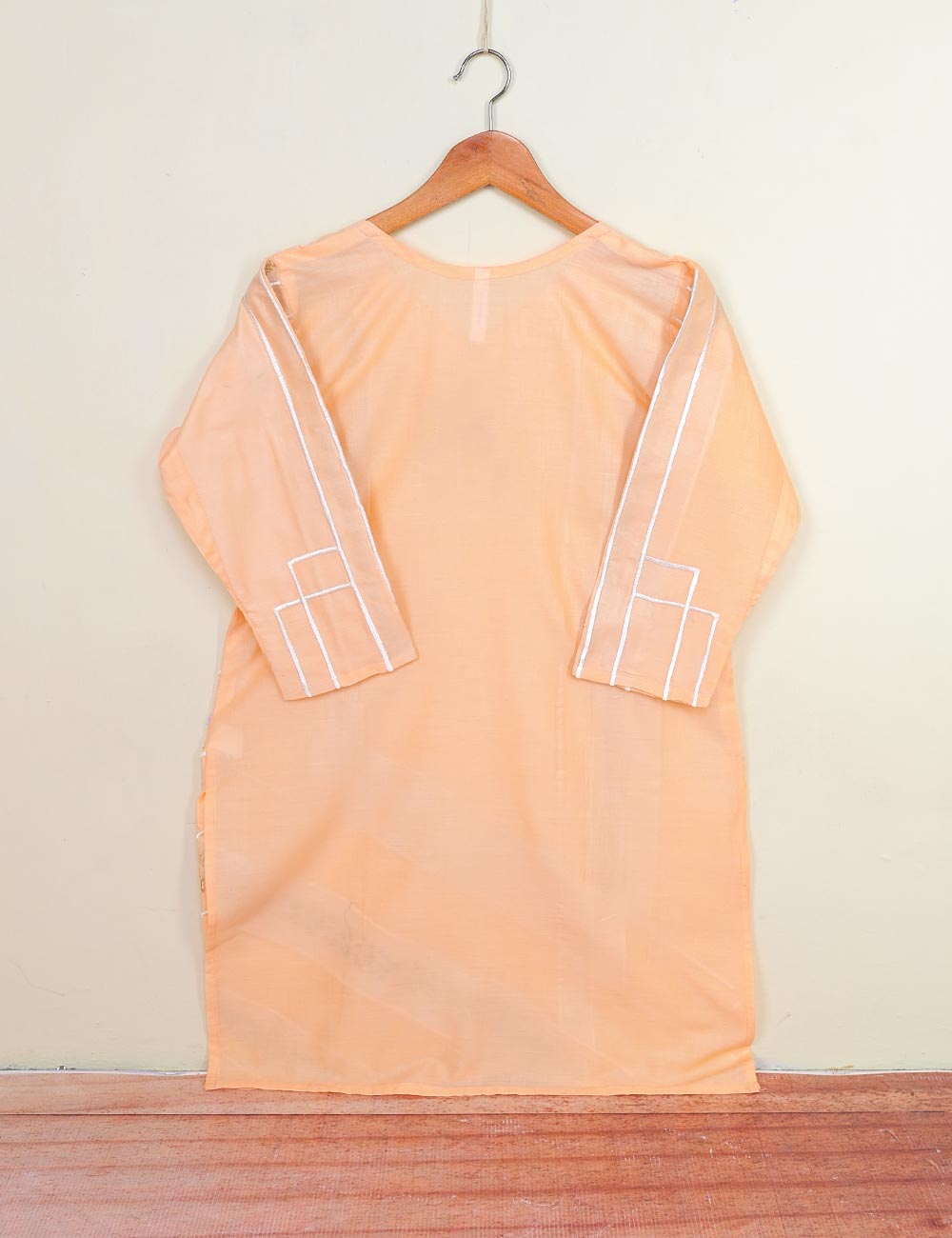 TS-043E-Peach - Abstruse Art - Cotton Embroidered Stitched Kurti