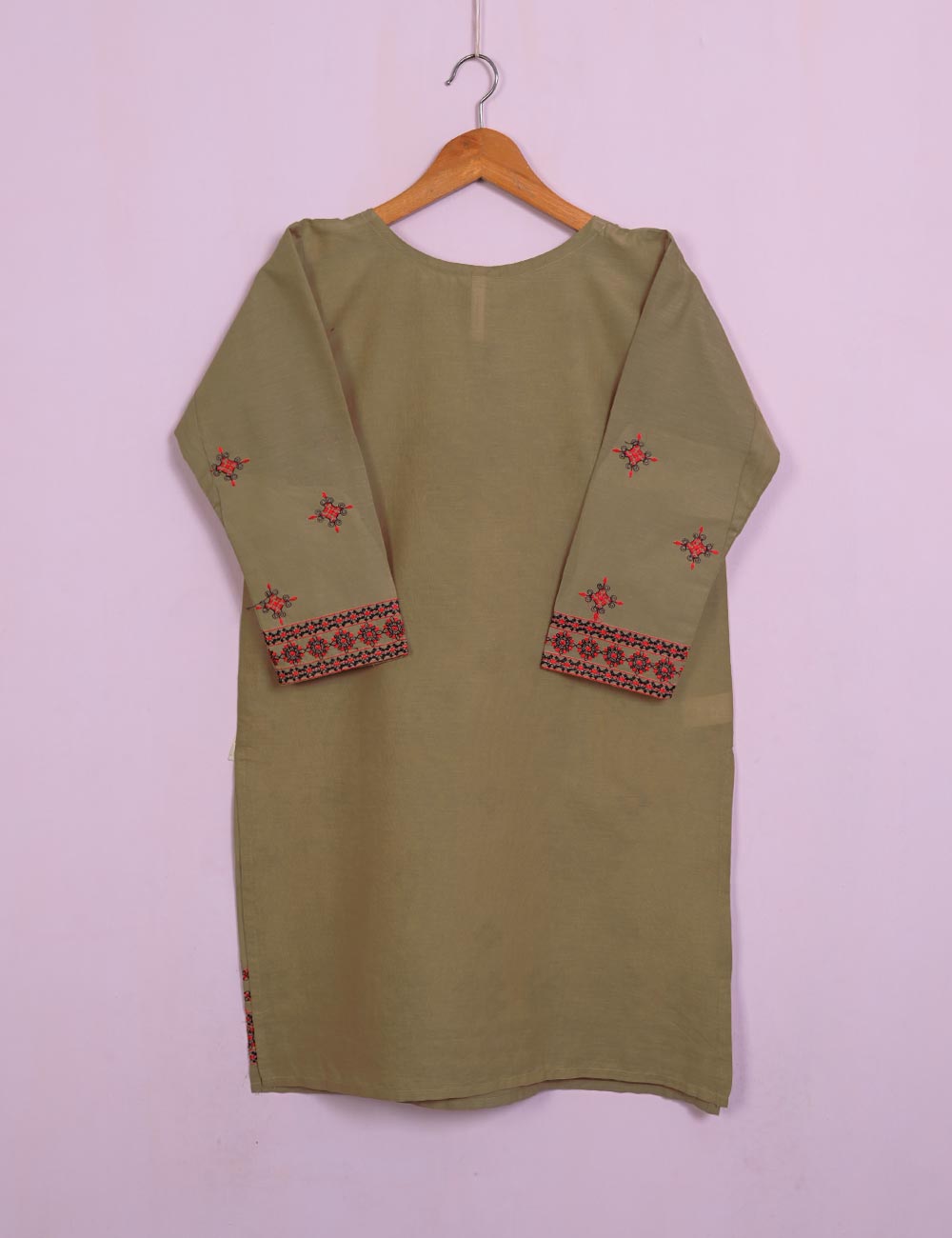 TS-110A-Khaki - Cotton Embroidered Stitched Kurti