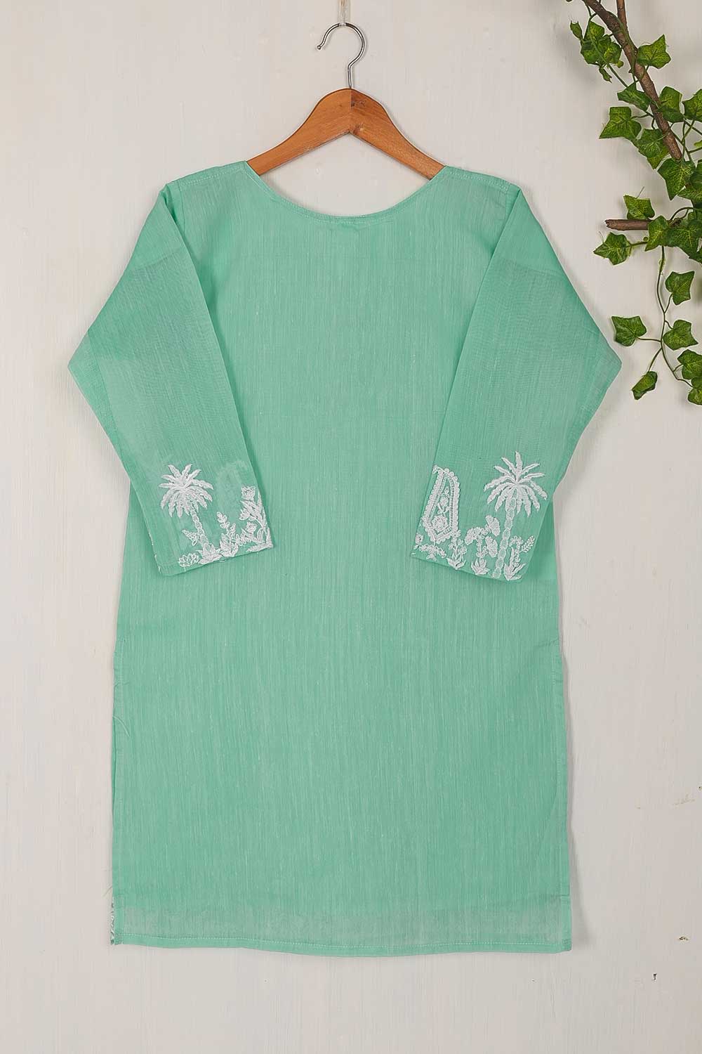 TS-172-SeaGreen - Paper Cotton Embroidered Kurti