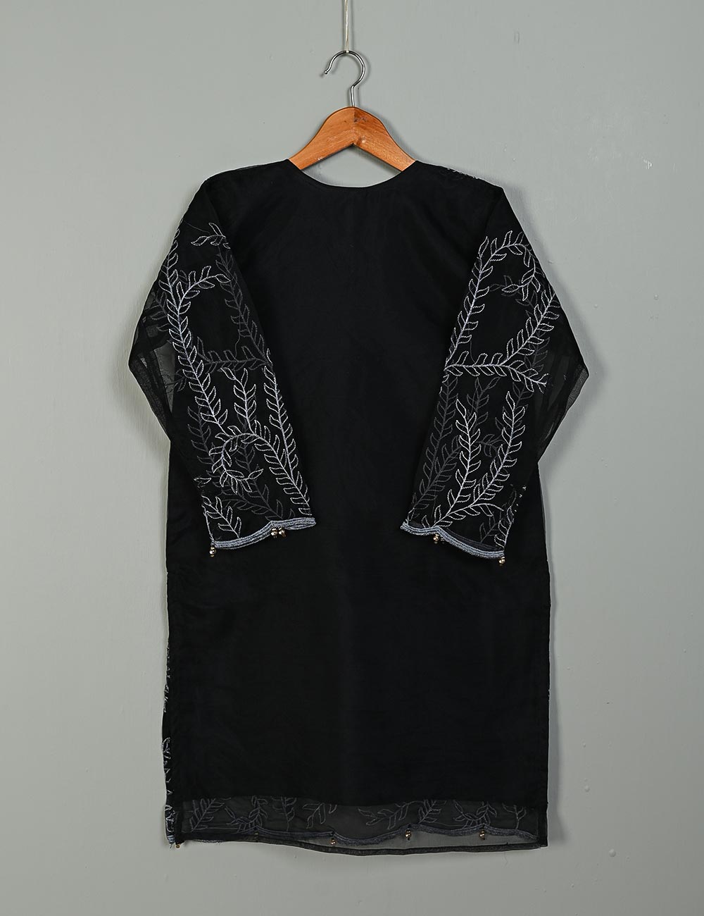 Jasmine Creeper - T20-062E-Black - Organza Embroidered Stitched Kurti